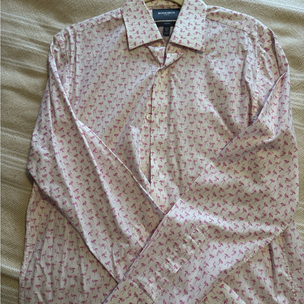 Bonobos Stretch Shirt with Flamingo Design 35 15 1/2